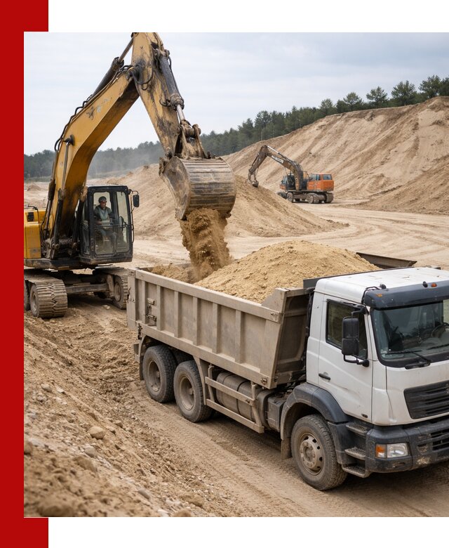 Доставка карьерного песка с самосвалами и разгрузкой в Коломне