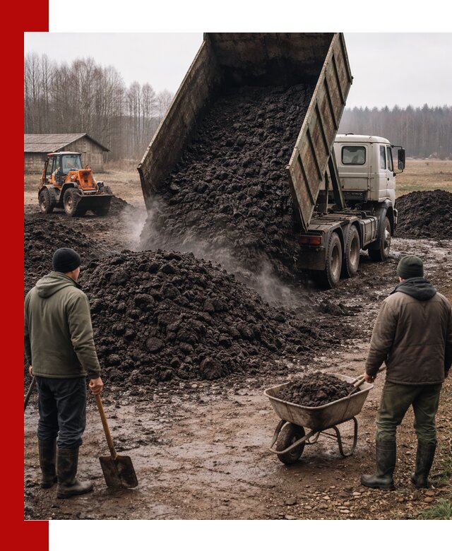 Доставка низинного торфа с разгрузкой и доставкой в Коломне